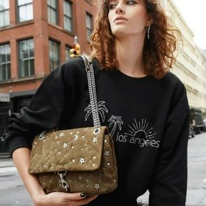 Rebecca Minkoff Suede Celestial Edie Flap Studded Shoulder Bag in Seaweed